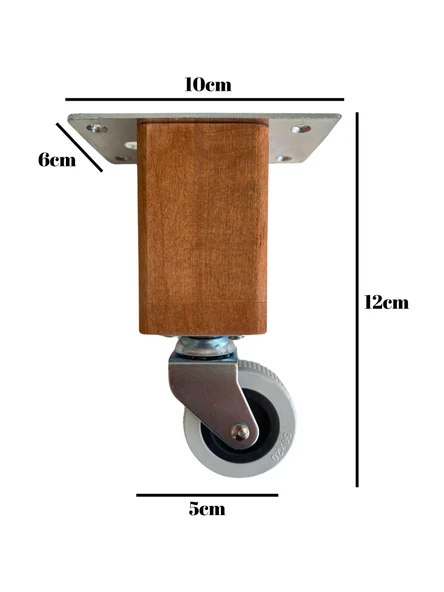 Kale Ahşap 15cm Tekerli Ayak Mobilya Masa ve Dolap Tekerli Ayağı (FRENLİ - FRENSİZ)(15cm)(KAYIN/GÜRGEN AĞACI) Ceviz 12cm FRENSİZ 12cm - FRENSİZ - 1 ADET - 4