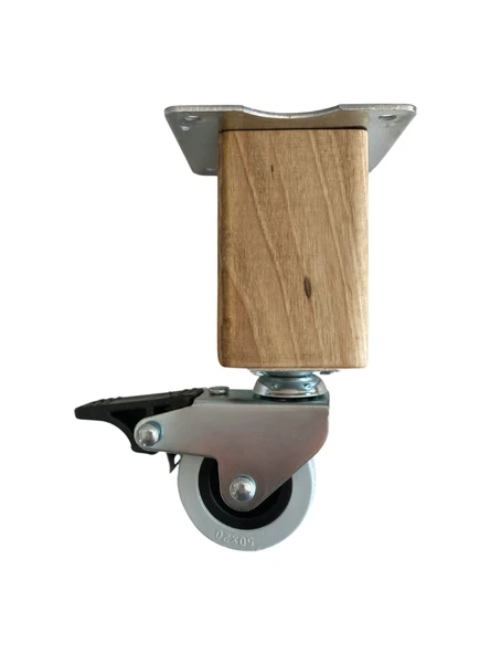 Kale Ahşap Tekerli Ayak Mobilya Masa Dolap Tekerli Ayağı(FRENLİ - FRENSİZ)(12CM - 15CM)(CEVİZ AĞACI) 15cm FRENLİ 15cm - FRENLİ - 1 ADET