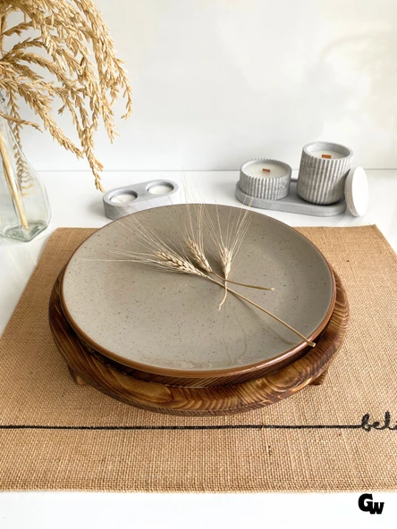 Yuvarlak Doğal Ahşap Sunum Tabağı Ayaklı Çukur Ahşap Sunumluk(BEYAZ ÇAM)(ÇAP:28cm YÜK:6,5cm) - 2