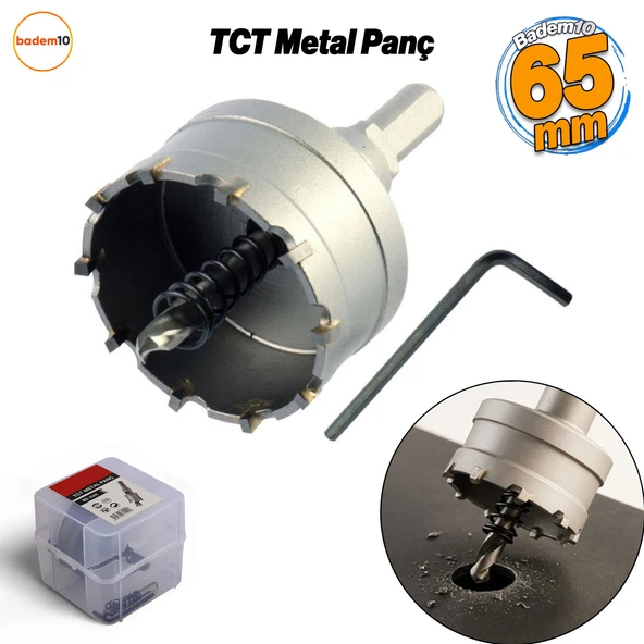 TCT Metal Delme Panç Ø 65 mm Delik Açma Metal Demir Testeresi Adaptörlü 1 Adet