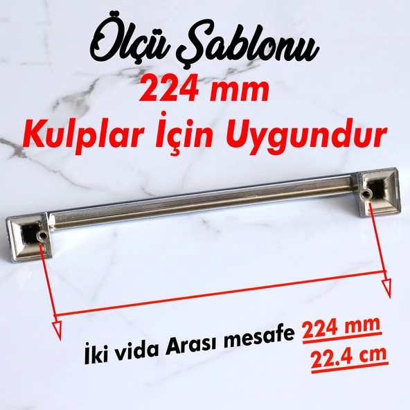 Metal Kulp Mobilya Dolap Mutfak Dolabı Kapak Çekmece Kulpları Kulbu Kulpu 22.4 cm 224 mm Krom - 2