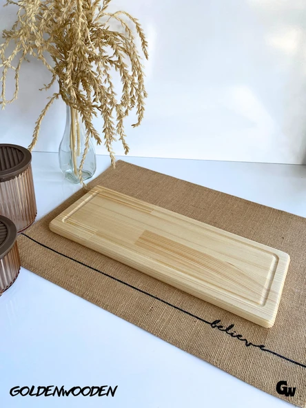 Dikdörtgen Doğal Ahşap Sunum Tabağı Ahşap Sunumluk(BEYAZ ÇAM) Beyaz Çam BOY:45cm EN:18cm - 2