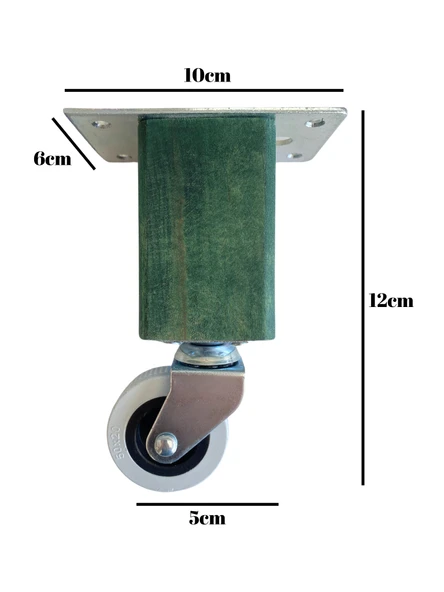 Kale Ahşap 15cm Tekerli Ayak Mobilya Masa ve Dolap Tekerli Ayağı (FRENLİ - FRENSİZ)(15cm)(KAYIN/GÜRGEN AĞACI) Yeşil 12cm FRENSİZ 12cm - FRENSİZ - 2 ADET - 4
