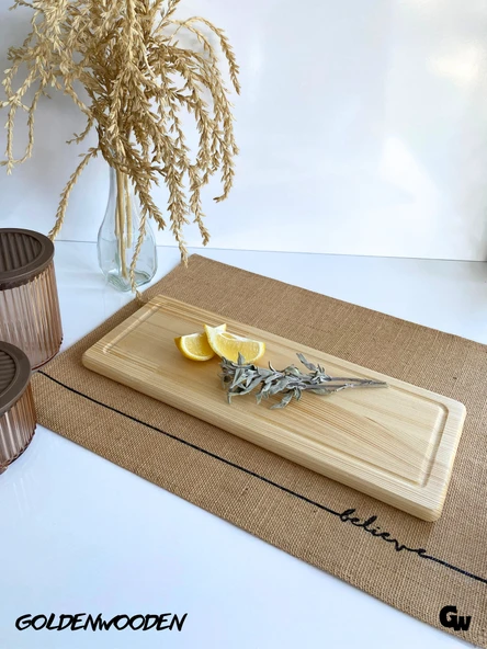 Dikdörtgen Doğal Ahşap Sunum Tabağı Ahşap Sunumluk(BEYAZ ÇAM) Beyaz Çam BOY:38cm EN:15cm