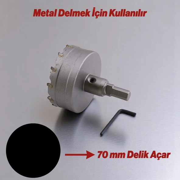 TCT Metal Delme Panç Ø 70 mm Delik Açma Metal Demir Testeresi Adaptörlü 1 Adet - 2