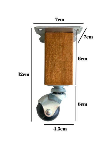 Kale Ahşap Top Tekerli Ayak Mobilya Masa Dolap Tekerli Ayağı FRENSIZ(12CM - 15CM)(KAYIN AĞACI) Ceviz 12cm CEVİZ - 12cm - 2 ADET - 4