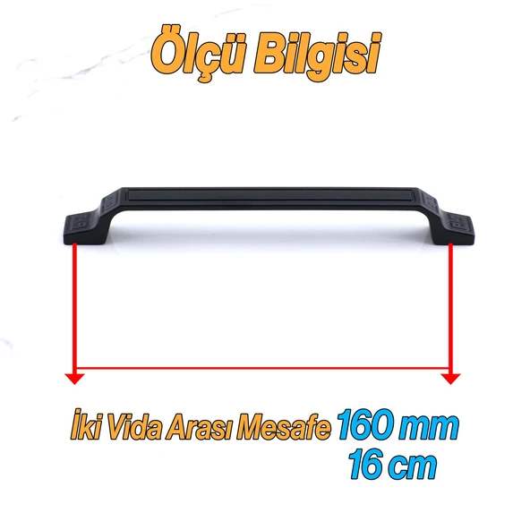 Metal Kulp 160 mm Mutfak Dolap Çekmece Mobilya Dolabı Kapak Kulpları Kulb 16 cm Mat Siyah Renk - Resim 3