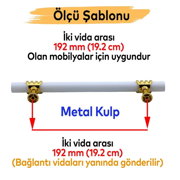 Mobilya Mutfak Dolabı Çekmece Dolap Kulpları Kapak Kulpu Kulbu Beyaz Altın 192 mm Metal Kulp - Resim 2
