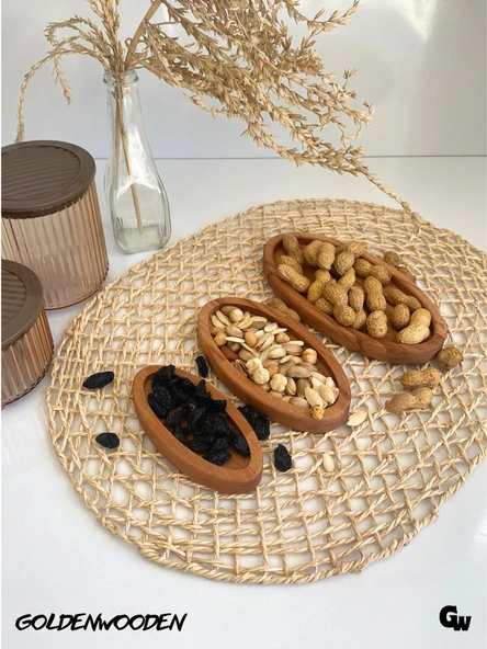 Doğal Ahşap Sunum Tabakları Oval Ahşap Çerez Tabakları(3 PARÇA)(KAYIN/GÜRGEN) Ahşap Rengi ÜÇ PARÇA - TAKIM