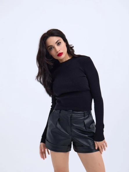 42201 TRİKO BASİC KAZAK-SİYAH - Resim 2