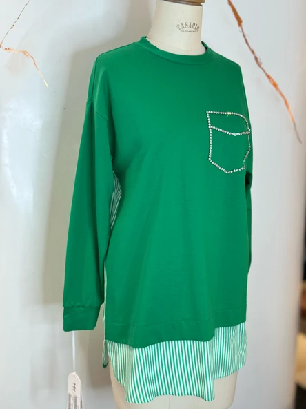 TAŞLI CEPLİ DANTELLİ SWEATSHIRT - 5