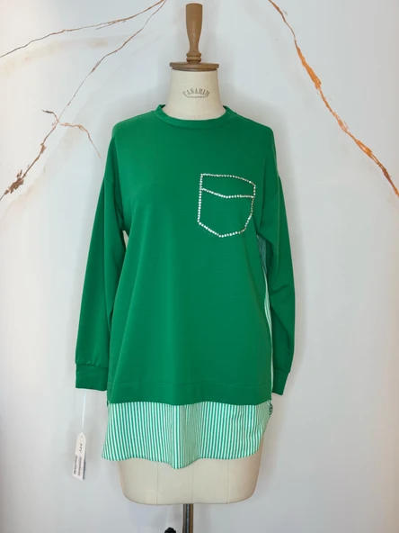 TAŞLI CEPLİ DANTELLİ SWEATSHIRT - 3