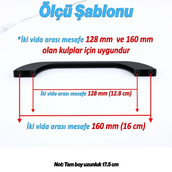 Mobilya Çekmece Mutfak Dolabı Dolap Kapak Kulpları Kulb Kulpu 12.8 cm Metal Siyah Kulp 128 mm - 3