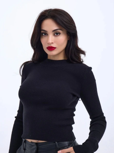 42201 TRİKO BASİC KAZAK-SİYAH - Resim 3