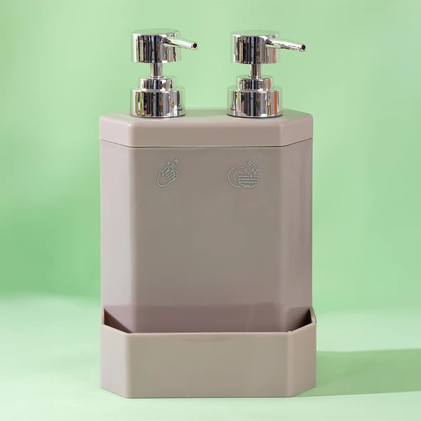 Porsima Marlon Lecce White 2’li Süngerlik Hazneli Mutfak Sıvı Sabunluk-Kahve - 3