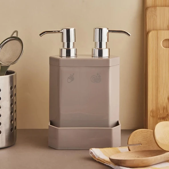 Porsima Marlon Lecce White 2’li Süngerlik Hazneli Mutfak Sıvı Sabunluk-Kahve