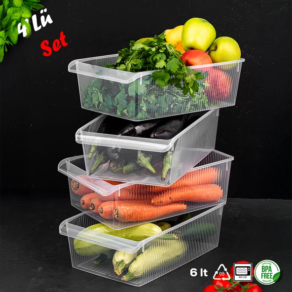 Porsima 3184 4lü 6 Litre Dolap İçi ve Buzdolabı İçi Düzenleyici Banyo Mutfak Organizeri 20x32x7 cm