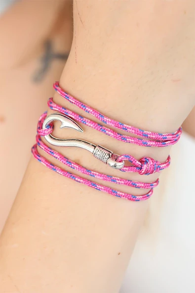 Karışık Desenli Pembe Renk Gümüş Metal Kancalı Bayan Çoklu Bileklik - TJ-BB2376-KS - 2