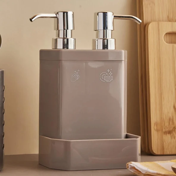 Porsima Marlon Lecce White 2’li Süngerlik Hazneli Mutfak Sıvı Sabunluk-Kahve - 2