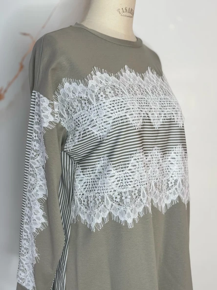 ŞERİT DANTEL DETAYLI SWEATSHIRT - 2