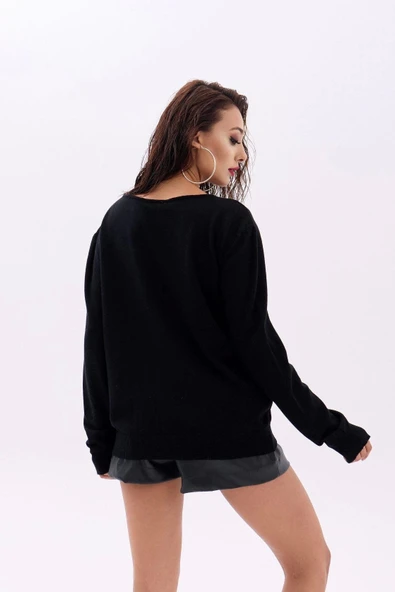 4216 TRİKO DÜZ SALAŞ KAZAK-SİYAH - 4