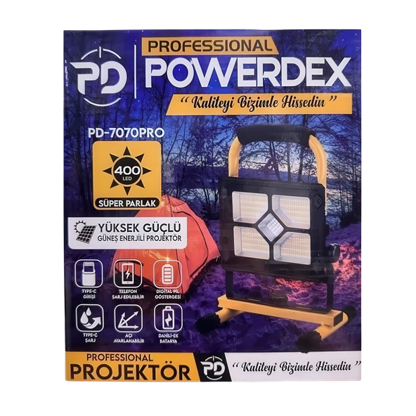 Orpemo powerdex PD 7070pro professional güneş enerjili led projektör 70w 7000 lümen - Resim 6