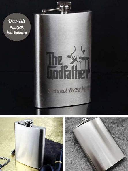 Kişiye Özel God Father 9 Oz  Çelik Cep Matarası 266 Ml içki Alkol Matarası Babaya Hediye - Resim 4