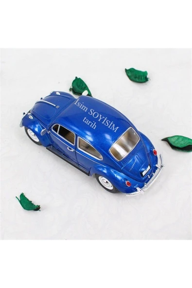 İsme Özel Lacivert Metal Vosvos Çek Bırak Araba Büyük Boy Uzun Model 12 cm