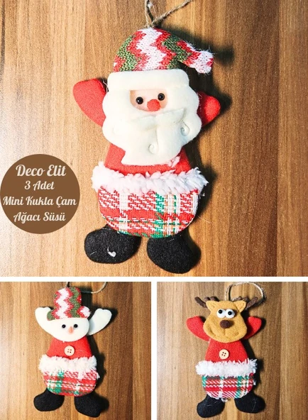 3 Adet Yılbaşı Çam Ağacı Süsü Peluş Tekstil Örme Orta Boy 17 cm x 11 cm - 3