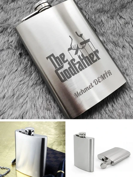 Kişiye Özel God Father 9 Oz  Çelik Cep Matarası 266 Ml içki Alkol Matarası Babaya Hediye