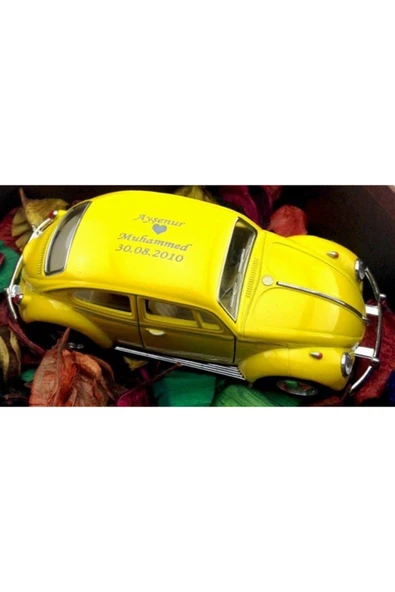 İsme Özel Sarı Metal Vosvos Çek Bırak Araba Büyük Boy Uzun Model 12 cm
