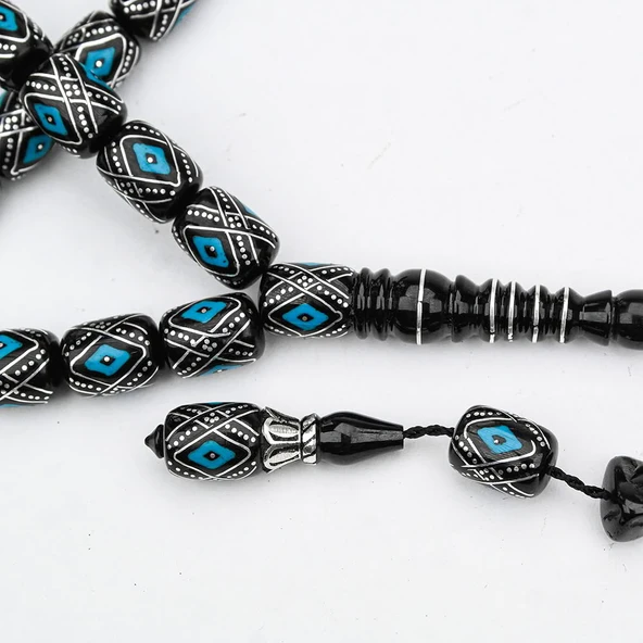 Oltu Taşı Kapsül Kesim Akrep Model  Mine İşlemeli Tespih  - 3