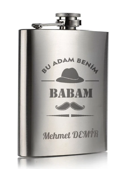 İsme Özel Kral Babam 9 Oz  Çelik Cep Matarası 266 Ml içki  Alkol Matarası Babaya Hediye - 3