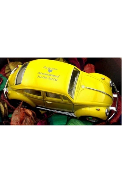 İsme Özel Sarı Metal Vosvos Çek Bırak Araba Büyük Boy Uzun Model 12 cm - 3