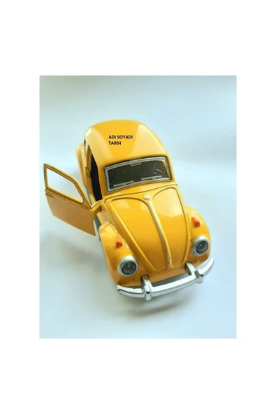 İsme Özel Sarı Metal Vosvos Çek Bırak Araba Büyük Boy Uzun Model 12 cm - 4
