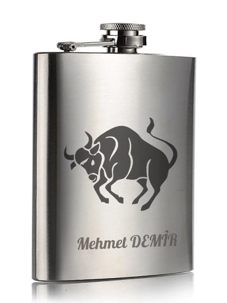 Kişiye Özel Boğa Temalı Hediye 9 Oz Çelik Cep Matarası 266 Ml içki Alkol Matarası