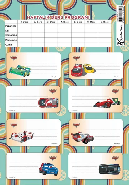 KESKIN OKUL ETIKETI CARS DERS PRG.3 LU (220130) - 2