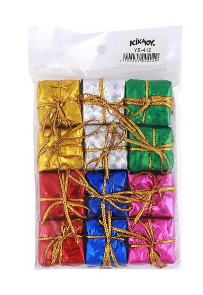 12 Adet Hediye Paketi Renkli Noel Yılbaşı Çam Ağacı Süsü 3 cm - 4