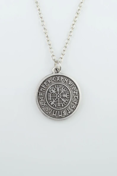Vegvisir Viking Pusula Gümüş Kaplama Düz Zincir Kolye ürün görseli 1