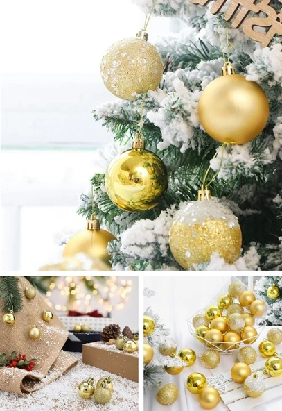12 Adet Gold 2,5 Cm Mini Yılbaşı Topu, Noel Çam Ağacı Topu, Süs Topu - 4