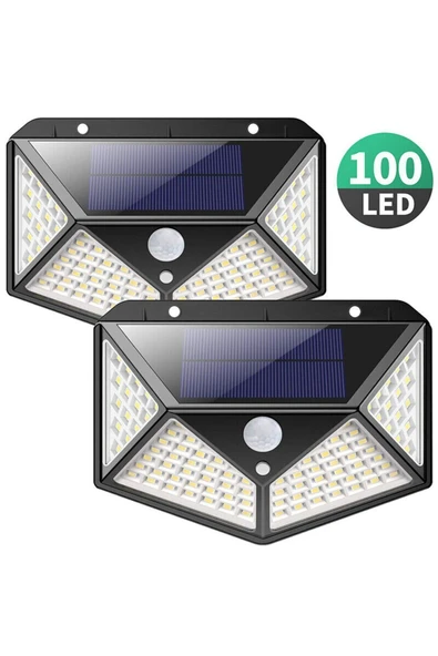 Hareket Sensörlü Dış Mekan Led Aydınlatma Güneş Enerjili Fotoselli Solar Lamba 100 Ledli