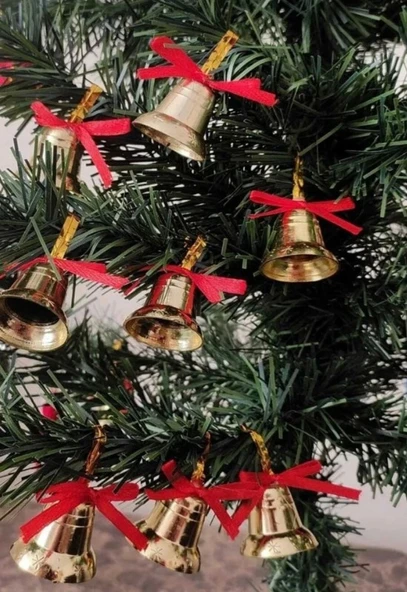 12 Adet Mini Çan 12Süs Yılbaşı Çam Ağacı Süsü 4 cm Altın Sarısı Zil Gold Yılbaşı Çam Ağacı Süsü - 2