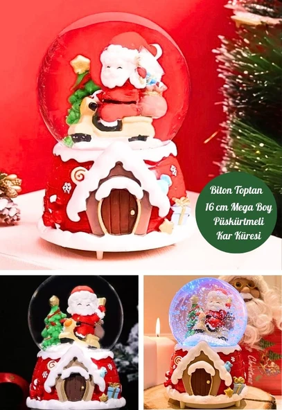 Mega Boy 2025 Yılbaşı Noel Baba Temalı Kar Püskürtmeli Işıklı Müzikli  Kar Küresi 16 cm- 18A - 3