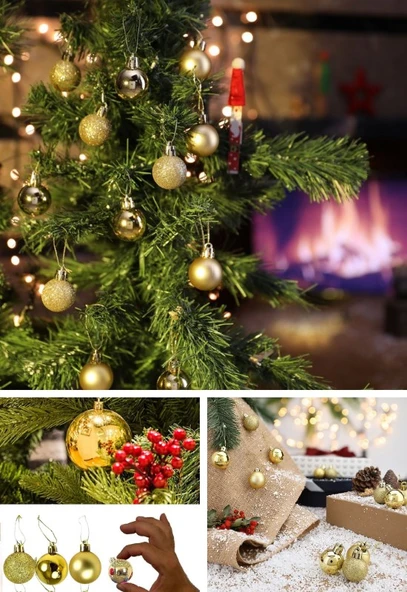 12 Adet Gold 2,5 Cm Mini Yılbaşı Topu, Noel Çam Ağacı Topu, Süs Topu - 3