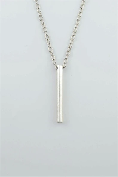 Silindir Çubuk Gümüş Kaplama Düz Zincir Kolye ürün görseli 1