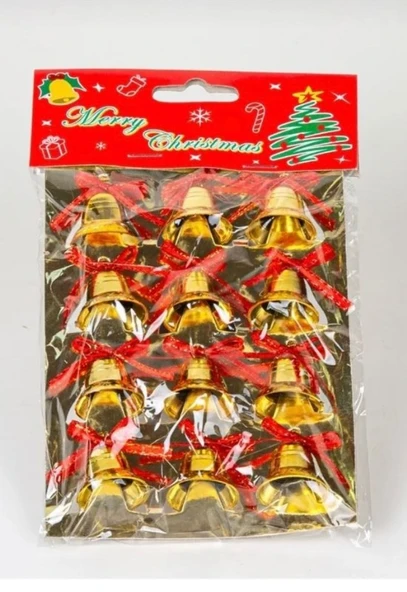 12 Adet Mini Çan 12Süs Yılbaşı Çam Ağacı Süsü 4 cm Altın Sarısı Zil Gold Yılbaşı Çam Ağacı Süsü - 3