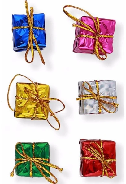 12 Adet Hediye Paketi Renkli Noel Yılbaşı Çam Ağacı Süsü 3 cm - 3