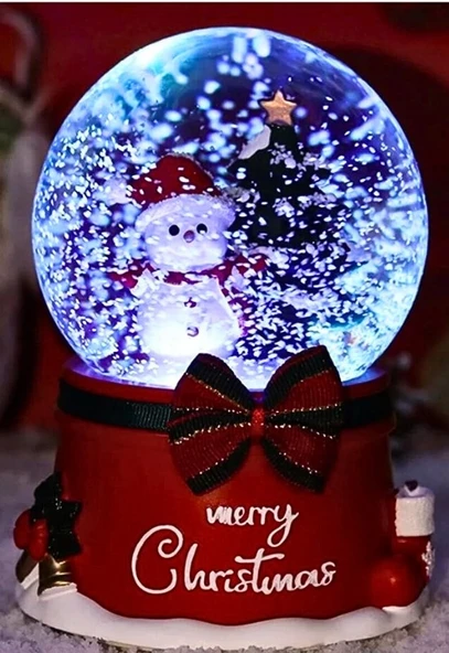Mega Boy 2025 Yılbaşı Noel Kardan Adam Temalı Kar Püskürtmeli Işıklı Müzikli  Kar Küresi 16 cm- 17B - 6
