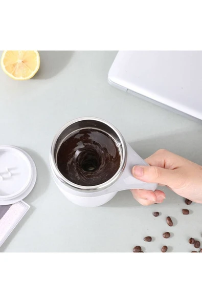 Yeni Nesil Kendi Kendini Karıştıran Self Stirring Mug Mikser Kupa Termos Bardak 380 Ml Kahverengi - 3
