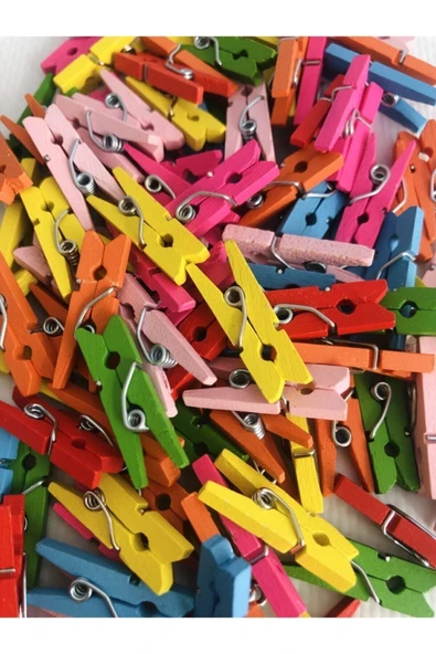 50 Adet Mini Mandal Dekoratif Süsleme Renkli Minik Ahşap Mandal, Fotoğraf Mandalı - 2
